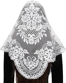 Triangle Catholic Chapel Mantilla Veils - Short Camellia Embroidery Latin Mass Scarf Church Lace Veil with Gift Box
