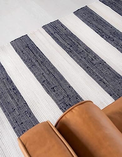Miniatura 9 de Unique Loom Chindi Rag Collection - Alfombra a rayas (4 pies 1 pulgada x 6 pies 1 pulgada, rectangular, azul marinomarfil)