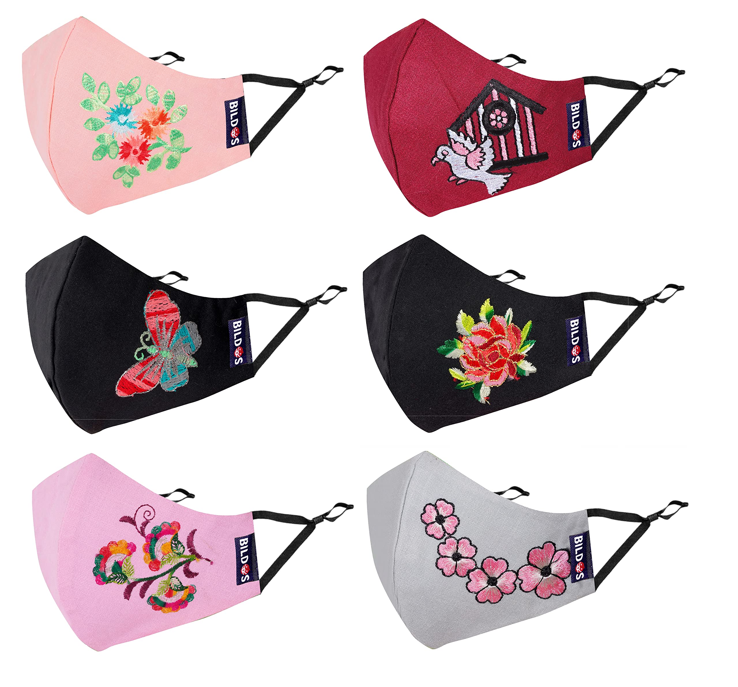 Bildos Cotton Embroidery Designed Face Mask With Adjustable Earloop For Women, Girls (Pack Of 6), Reuseable, Multicolored (B09Q2472B5) Amazon Price History, Amazon Price Tracker