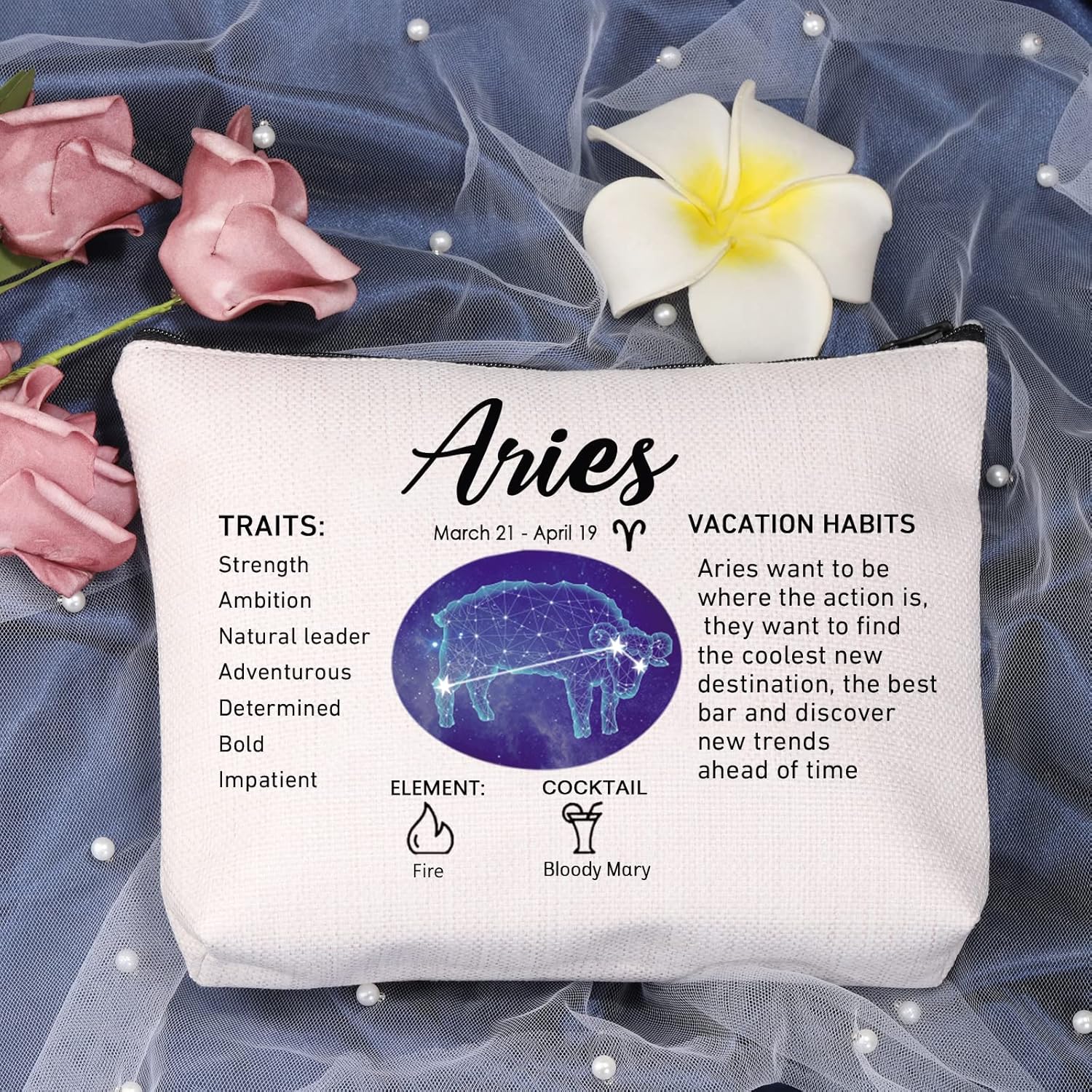 LEVLO 12 Constellation Travel Toiletry Bags 12 Zodiac Cosmetic Makeup Bag Christmas Mother's Day Birthday Gifts(Aries) - Image 3