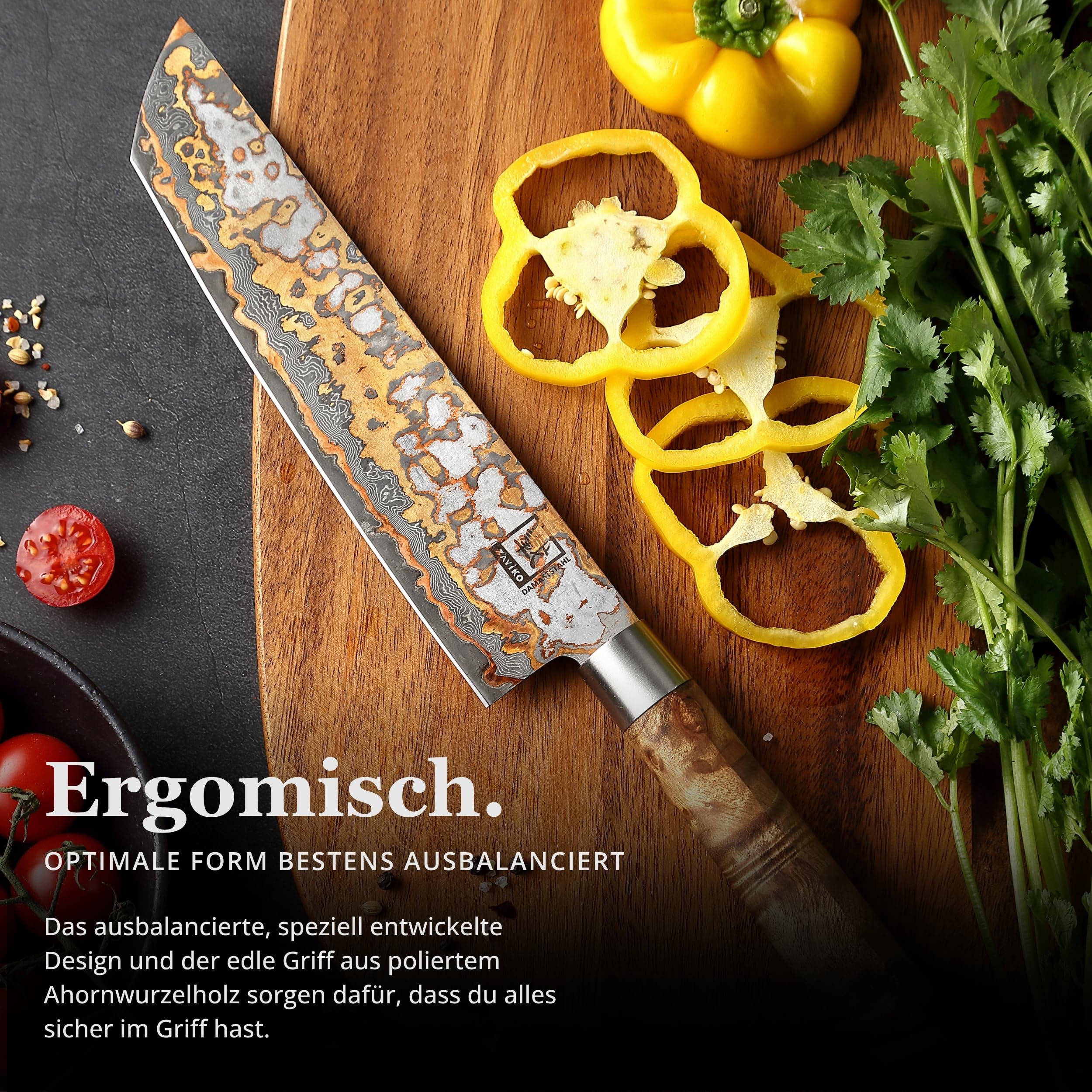zayiko MysticMagma Tanto-Kochmesser 20,5 cm Klinge aus 67 Lagen Damaststahl