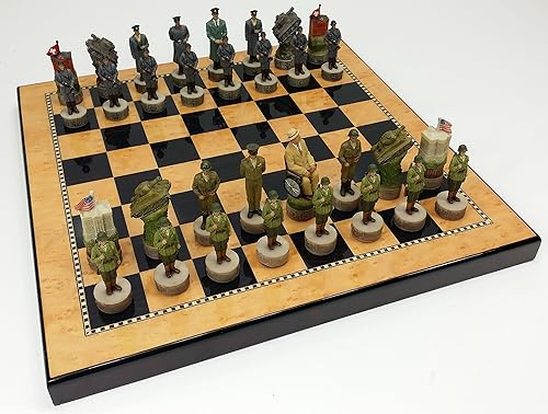 Miniatura 2 de Juego de ajedrez de Estados Unidos vs Alemania de la Segunda Guerra Mundial pintado a mano con tablero de color nogal y arce WW2