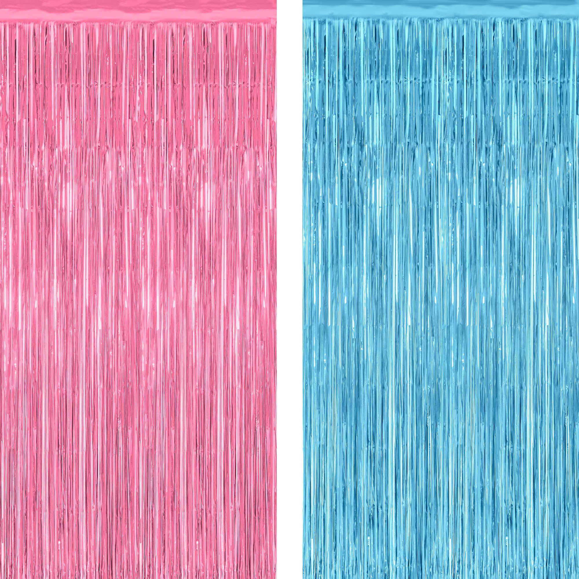 2 Pack Gender Reveal Decorations, 3.28 FT x 7.05 FT Pink and Blue Fringe Backdrop, Metallic Boy or Girl Foil Fringe Curtains Tinsel Backdrop Party Streamers, Birthday Party Decor Photo Booth Props