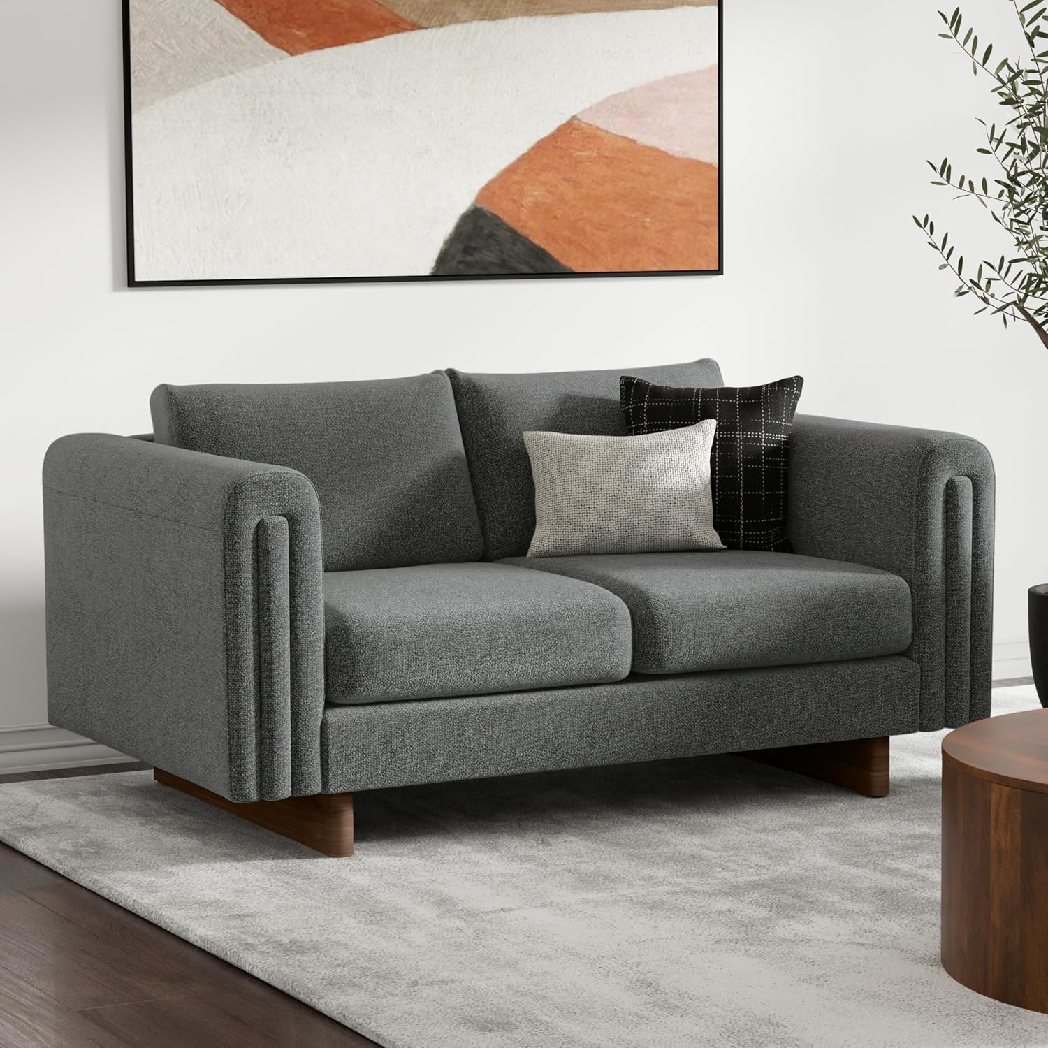 SIMPLIHOME Jones 61-inch Wide Sofa in Dark Grey Tightly Woven Performance Fabric, Compact Loveseat Couch for Living Room or Family Room, Medium-Firm Cushions, Contemporary Style