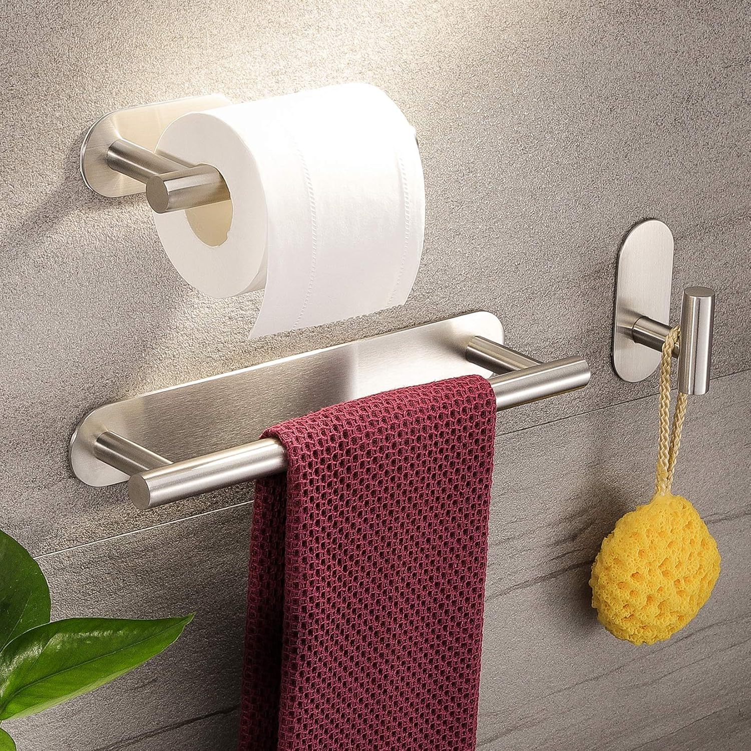Deprik Portarrollos de papel higiénico + Toallero de baño + Gancho adhesivo, 3 piezas, autoadhesivo, juego de accesorios para el baño, acero ...