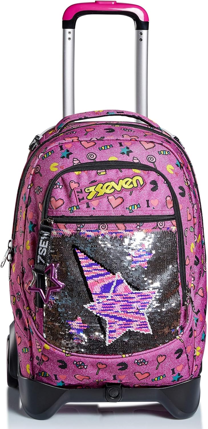 Seven Trolley Scuola Sganciabile Jack 2 Ruote, 3 in 1, Triplo Uso, Zaino Con Carrello Sganciabile, Zaini Trolley, Scuola Tempo Libero, Bambine e Ragazze