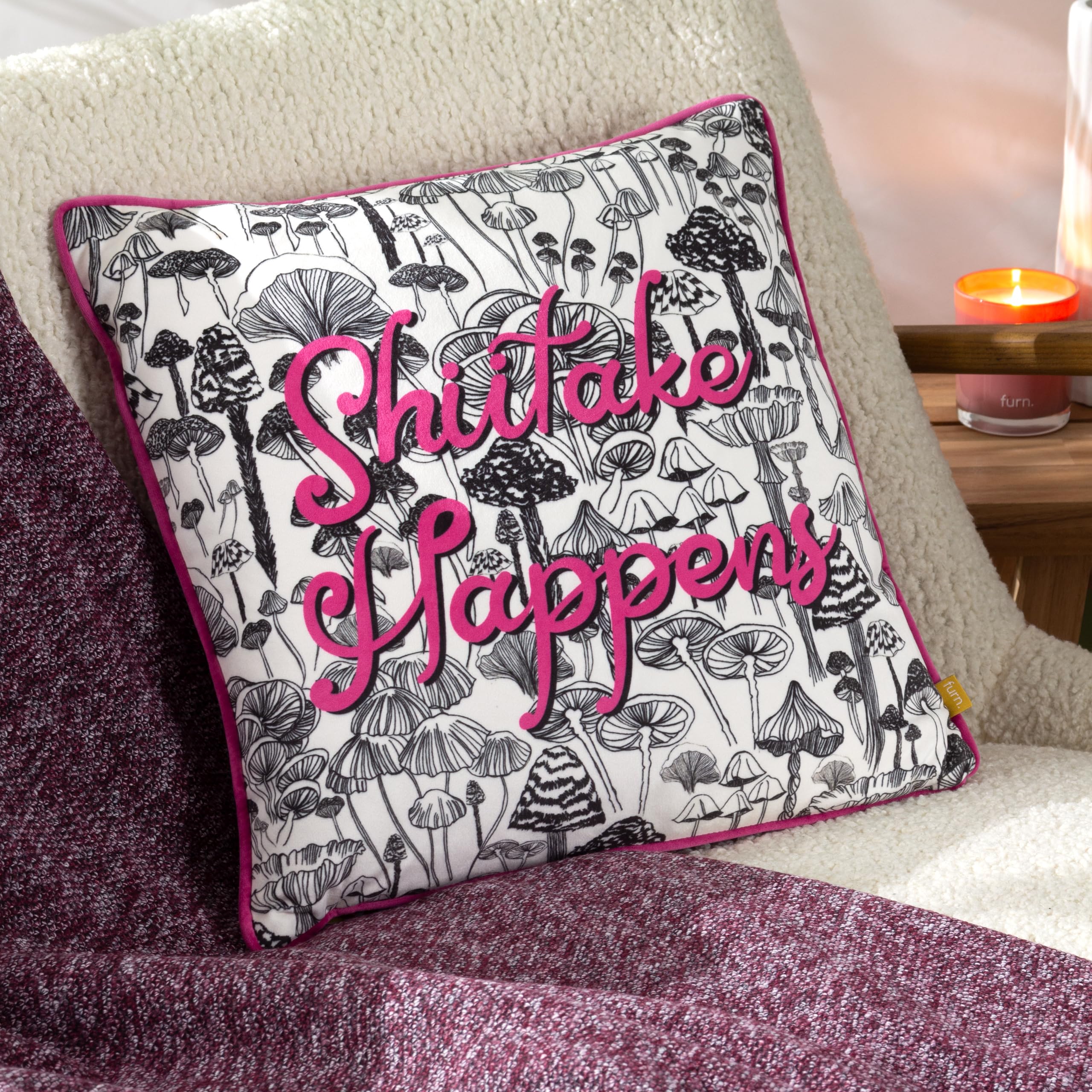 Furn. Shiitake Velvet Piped Feather Rich Cushion from B&Q