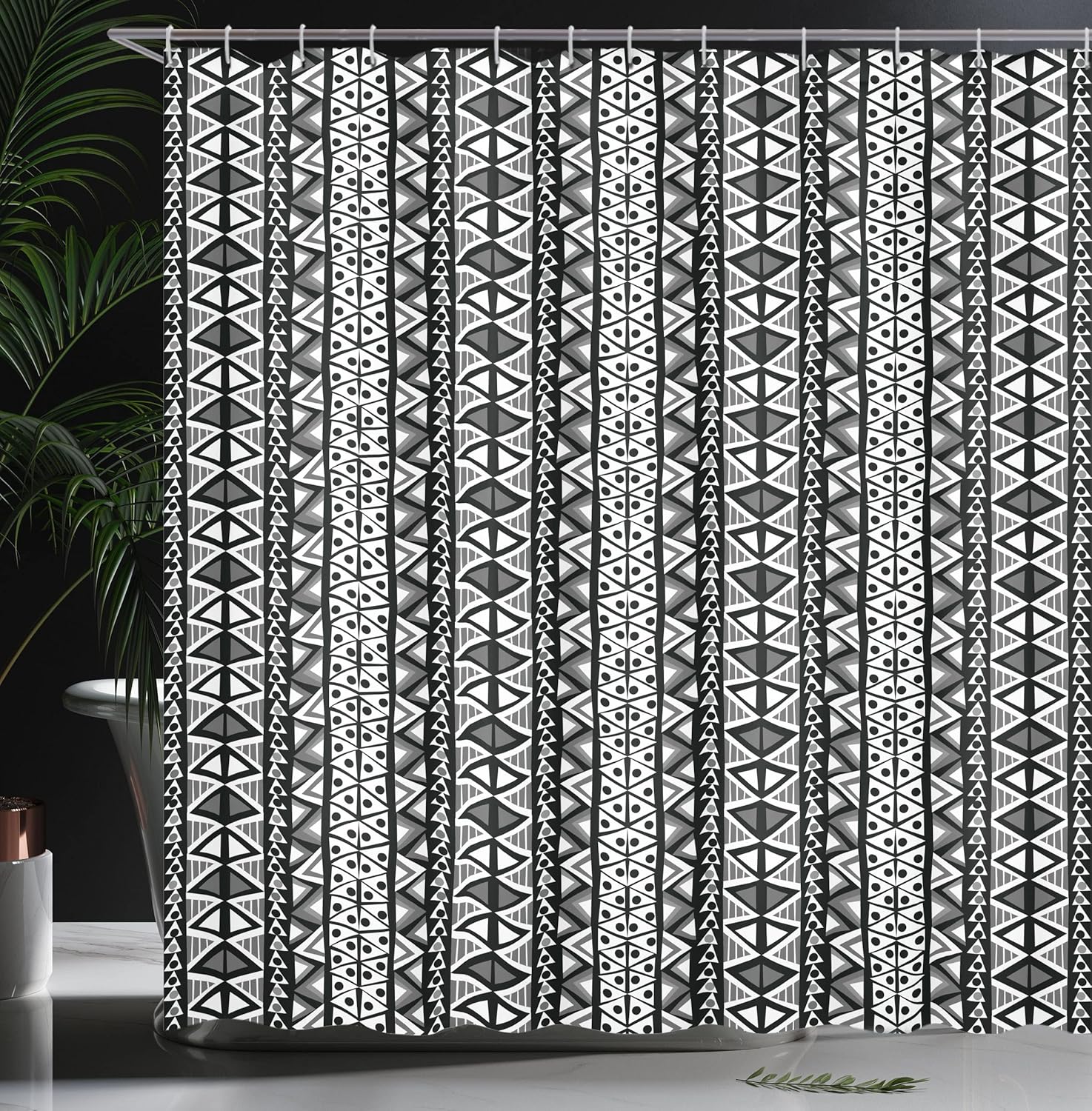 Ambesonne Retro Shower Curtain, Boho Pattern in Black and White Design Western Tribal Native Effects of Folkloric Touches Art, Fabric Bathroom Decor Set with Hooks, 69" W x 75" L, Dark Black Grey