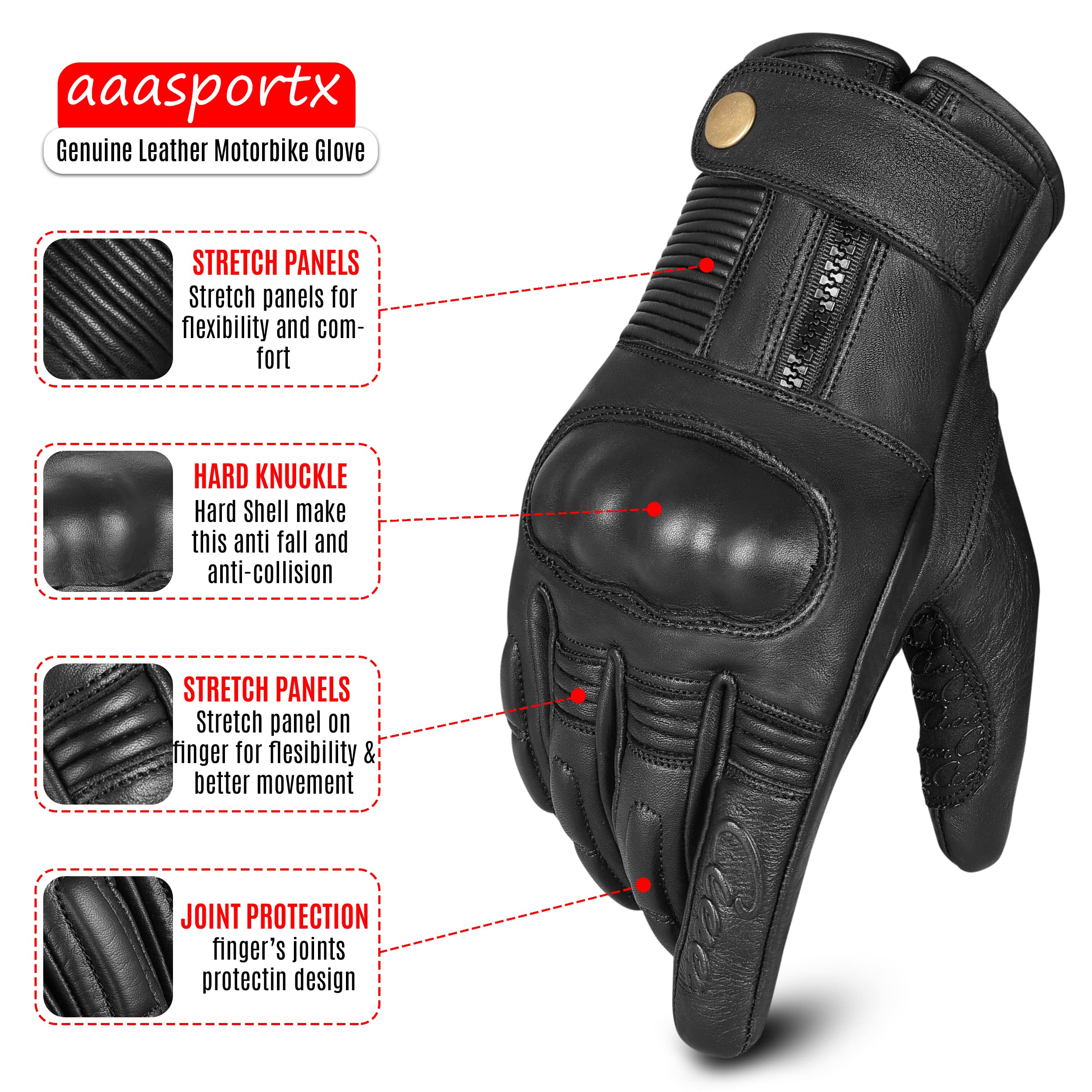 Guanti da moto uomo in pelle con funzione touch screen – Protezioni guanti da moto uomo e donna per l'estate – Guanti da moto resistenti all'acqua con cuscinetti antiscivolo