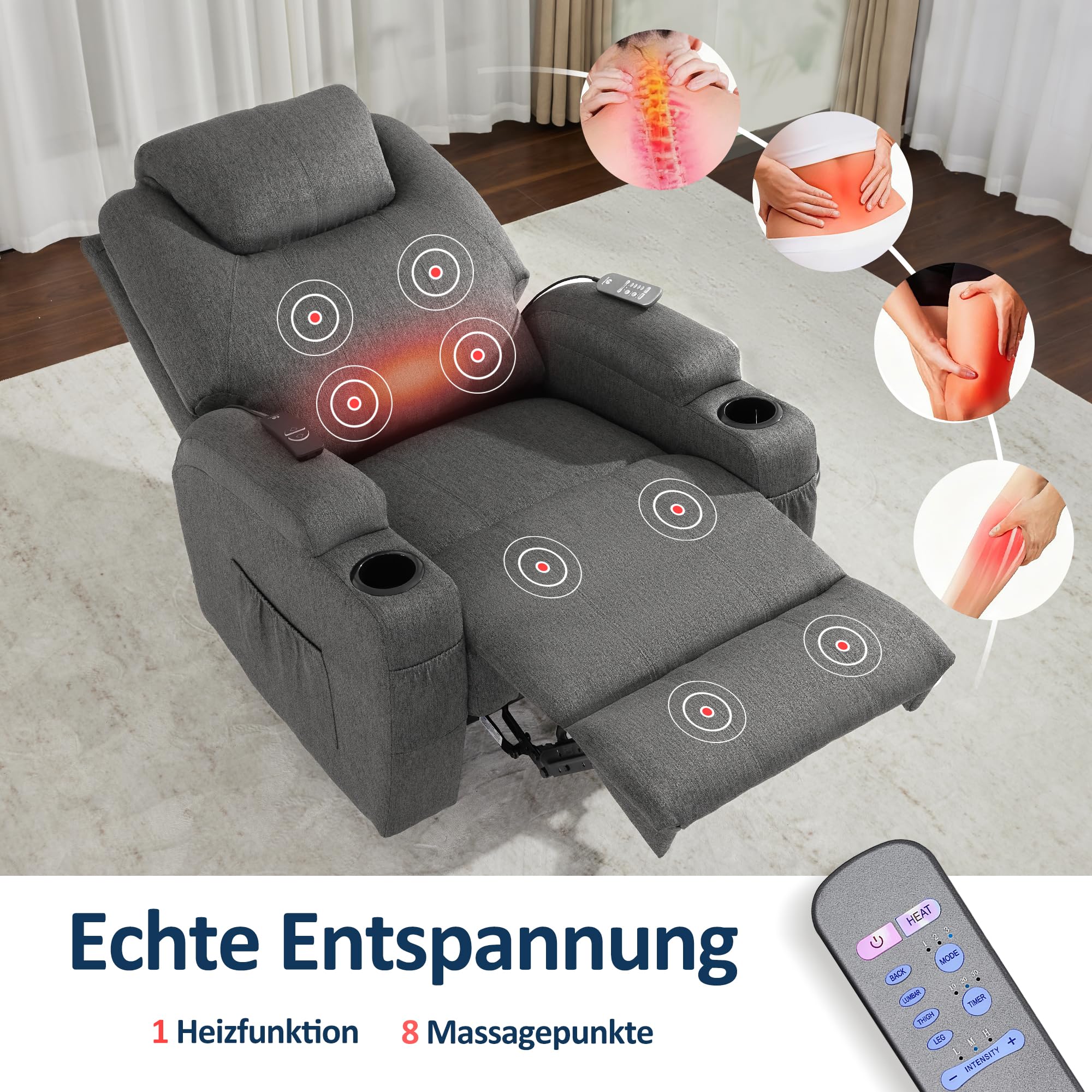 MCombo 7061 - Sillón de relax eléctrico con función de vibración y calefacción