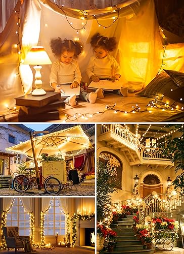 Vista 7 de Brightown Luces solares para exteriores, extralargas en total de 216 pies, 600 luces LED, 8 modos, cable verde, luces parpadeantes, impermeables