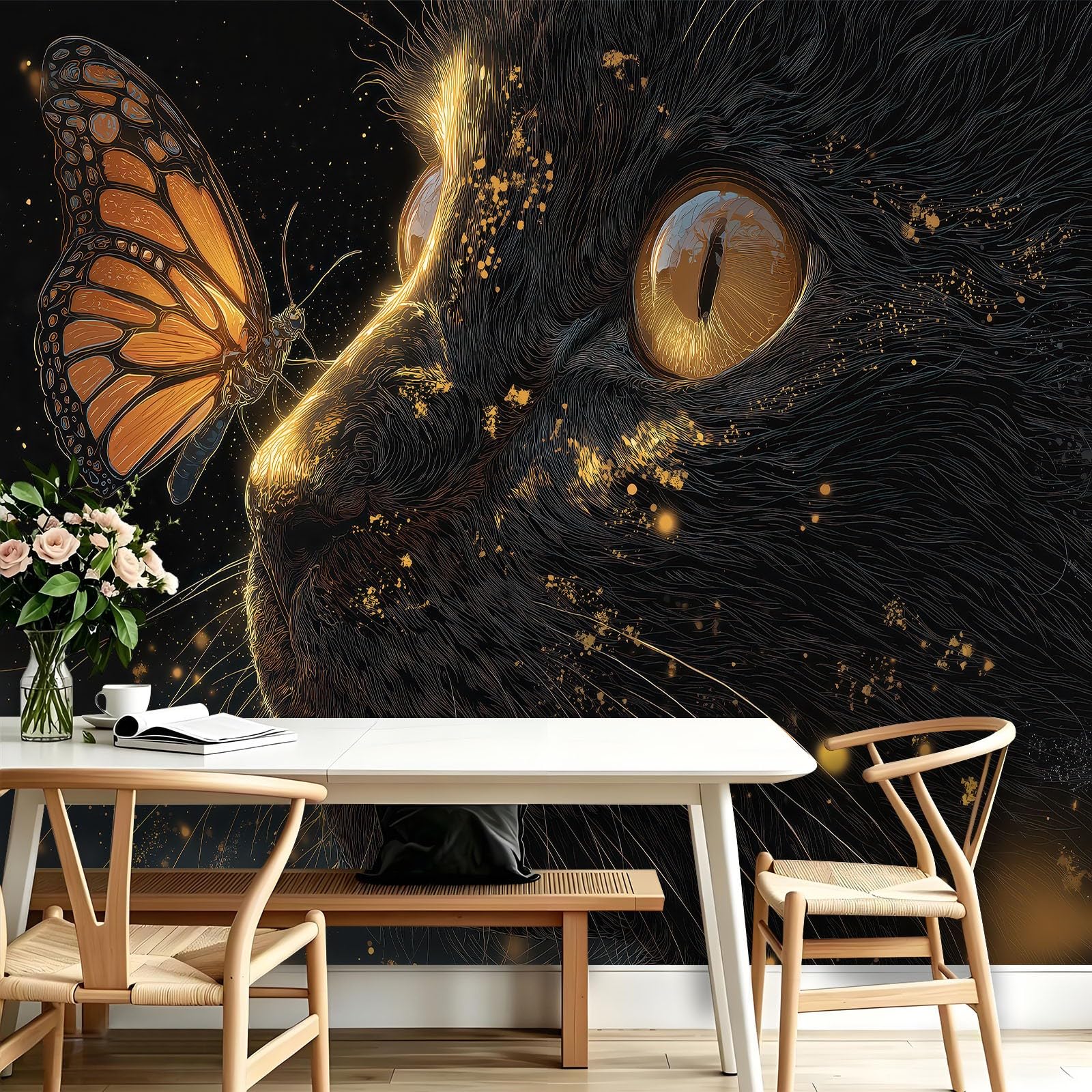Fototapeta Fantasy gwiaździste niebo 250 x 175 cm (szer. x wys.) – klej nie wchodzi w zakres dostawy – kuchnia, sypialnia, salon, nowoczesna pionowa tapeta ścienna, tapeta z włókniny, zwierzęta, kot