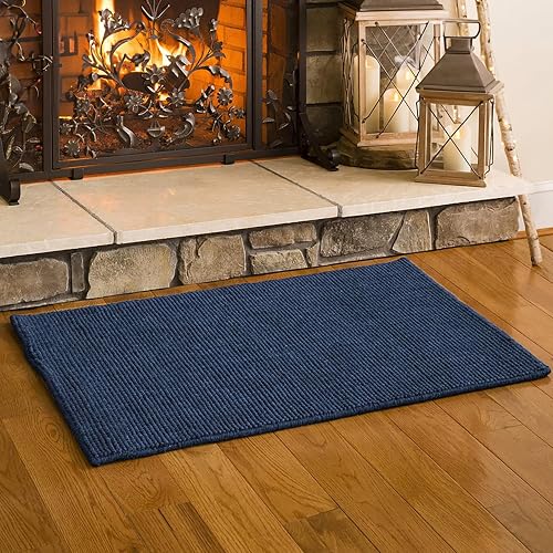 Plow & Hearth Dalton 2x3'6' Fireproof Hearth Rug | Navy | Wool Blend Fireplace Mat | Hearth Rugs for Fireplaces Fire Res