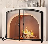 Calidola 37.8" x 30.7" Extra Large Fireplace Screen with Doors - Heavy Duty Steel Baby Proof Gate for Big Fireplaces & Wood Stoves