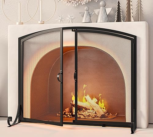 Fireplace Screen with Doors, 37.8" W x 30.7" H, Extra