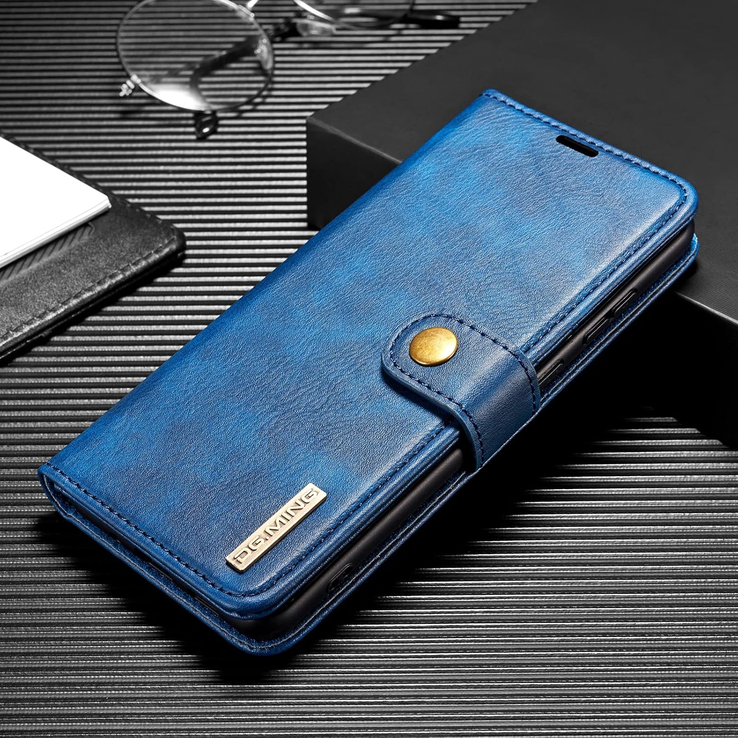 Detachable 2 in 1 Split Magnetic Flip Folio Wallet Case Compatible with Samsung Galaxy A32 5G Genuine Leather Phone Case with 3 Card Holder Slots Kickstand Shockproof Cover(Blue)