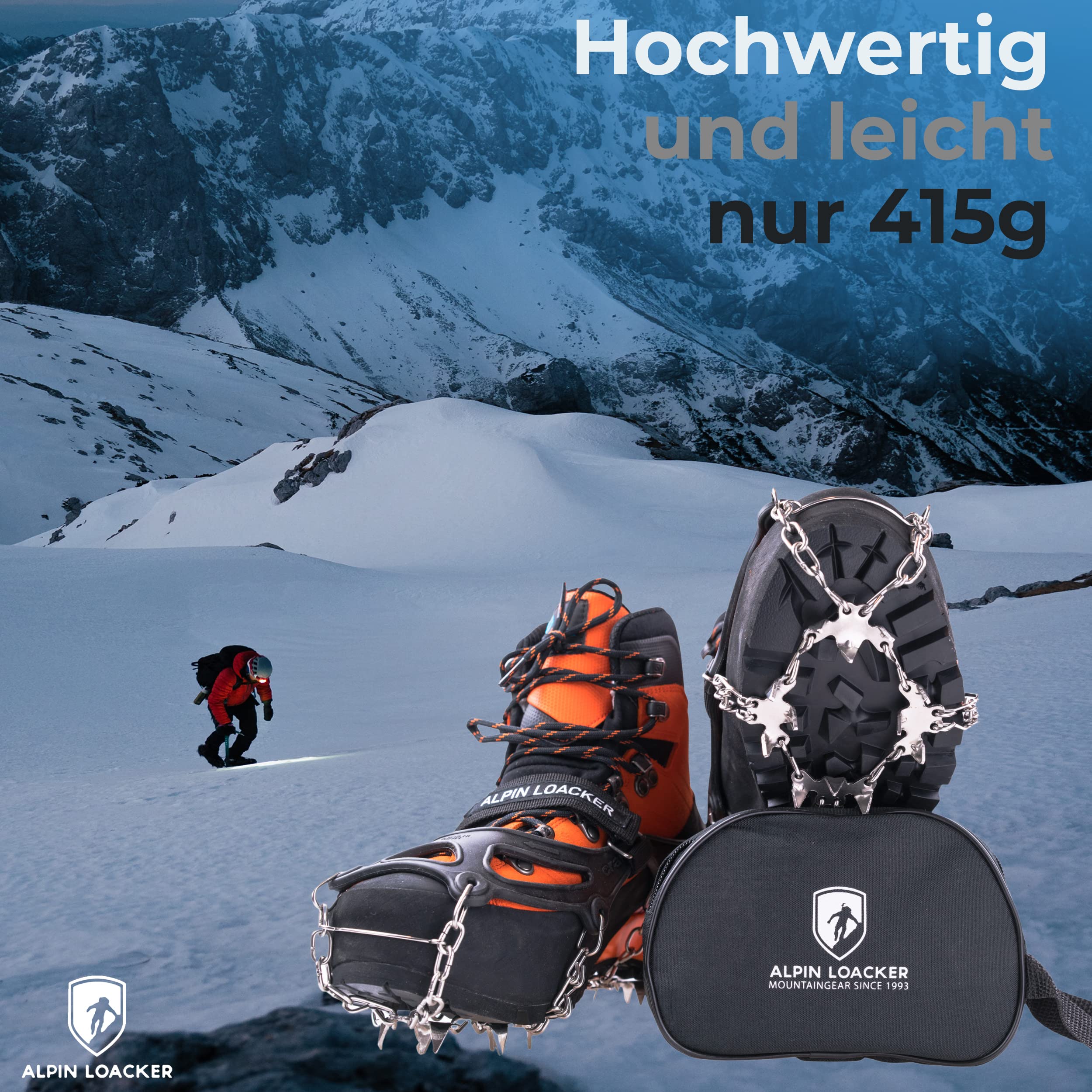 Alpin Loacker Chain Pro 18 - raki, kolce, z 18 pazurami ze stali nierdzewnej, do wspinaczki górskiej, trekkingu, zimowe, outdoor