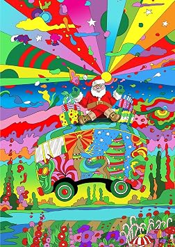 Performing Arts Premium Boxed Christmas Cards - Pack Of 10 Hippie Santa Holiday Greeting Cards - Vivid Colors, Raised UV Ink Color Inside with Merry Christmas Greeting - Made in USA