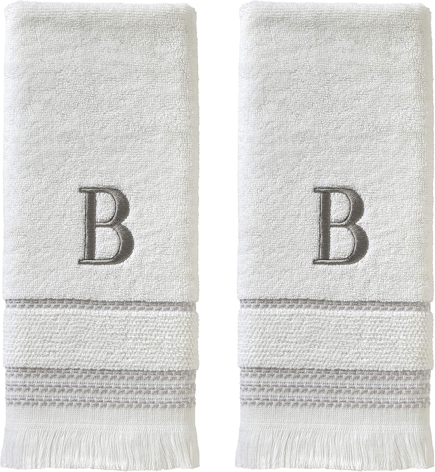 SKL Home Casual Monogram Hand Towel Set, B, 16x26, White 2 Count