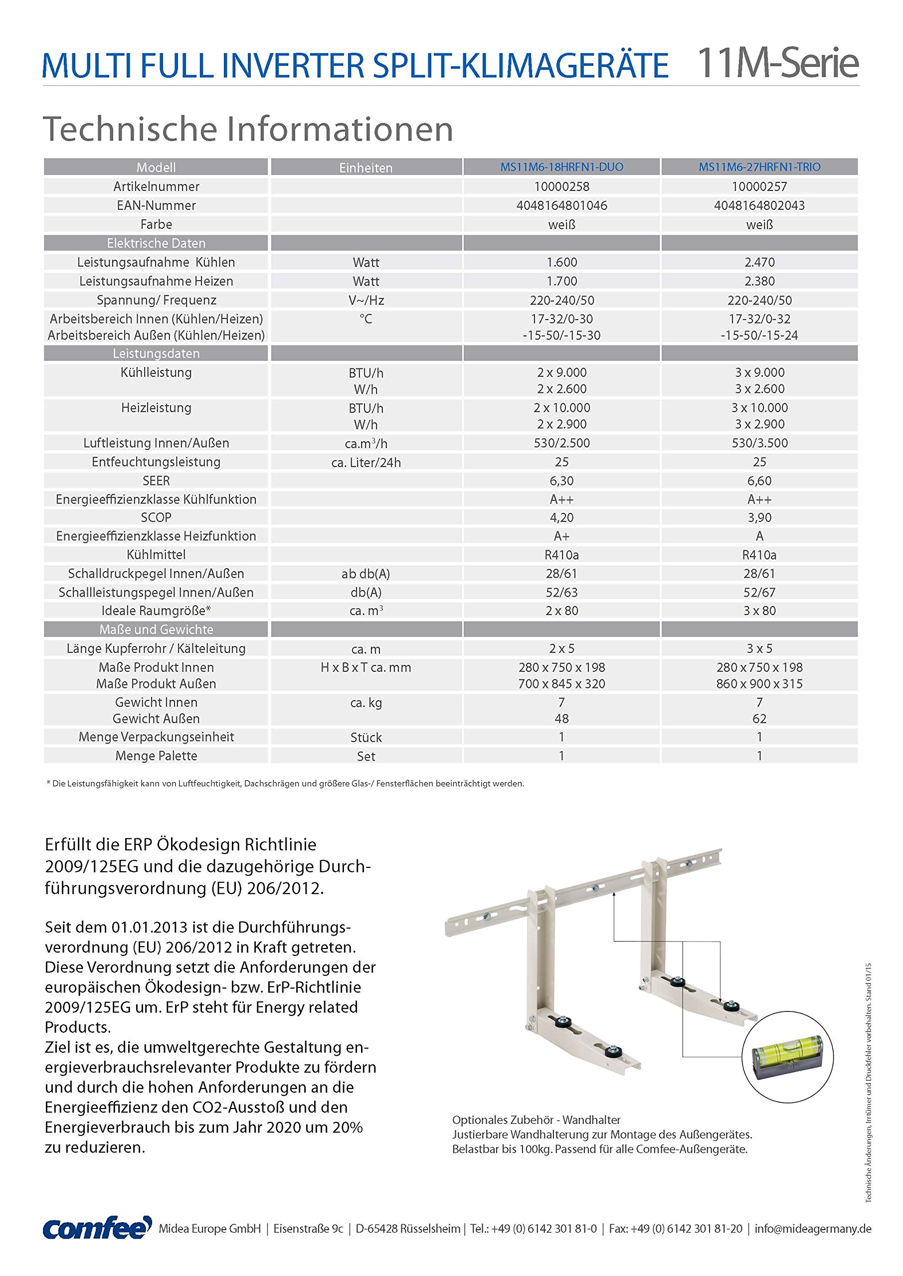 Comfee MS11M6-27HRFN1-TRIO Full-Inverter Split-Klimagerät 3 x 9000 BTU inklusive Wärmepumpe, Raumgröße 3 x 32 m²