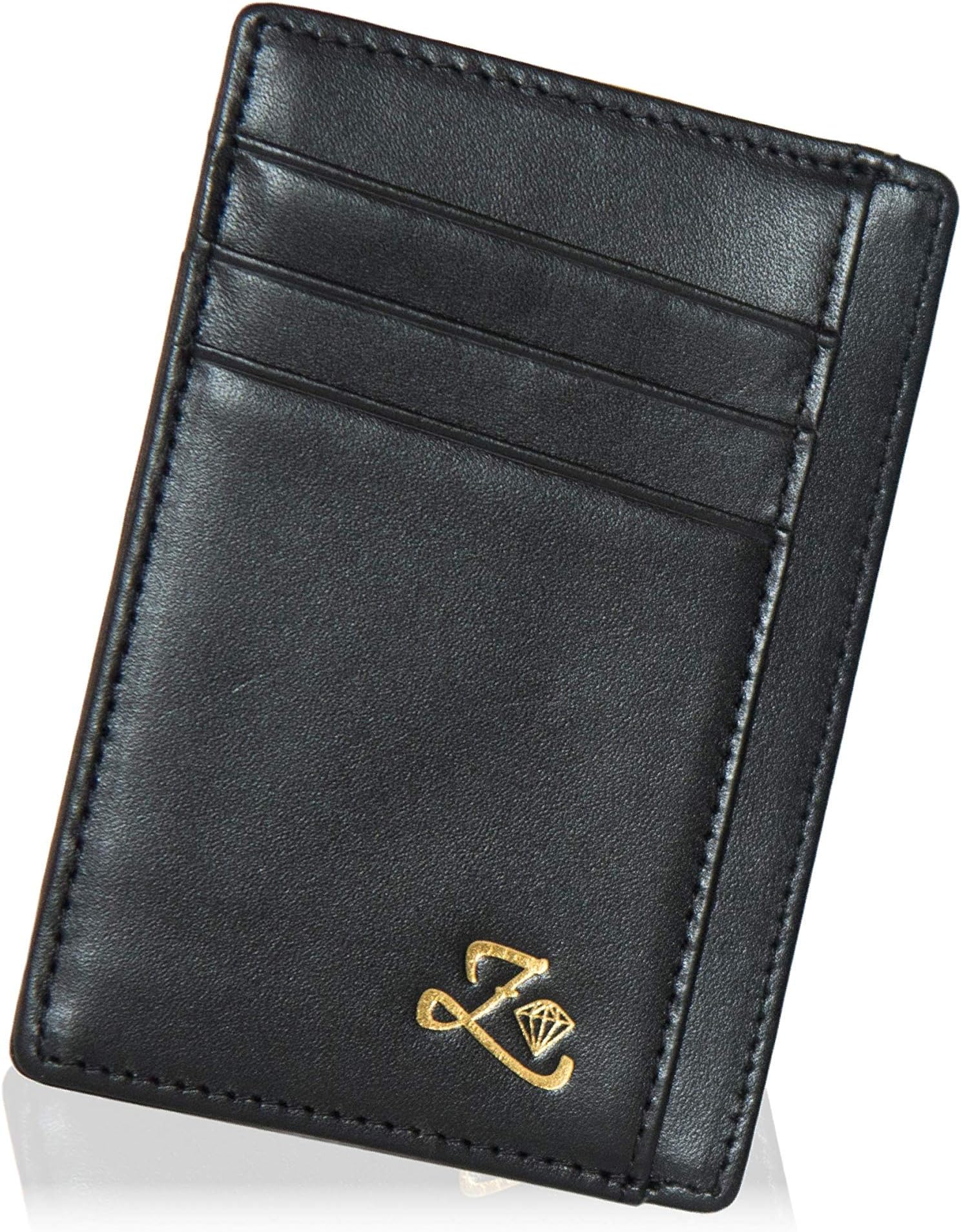 Luxury front pocket Nappa leather card holder with ID window and 6 RFID card slots