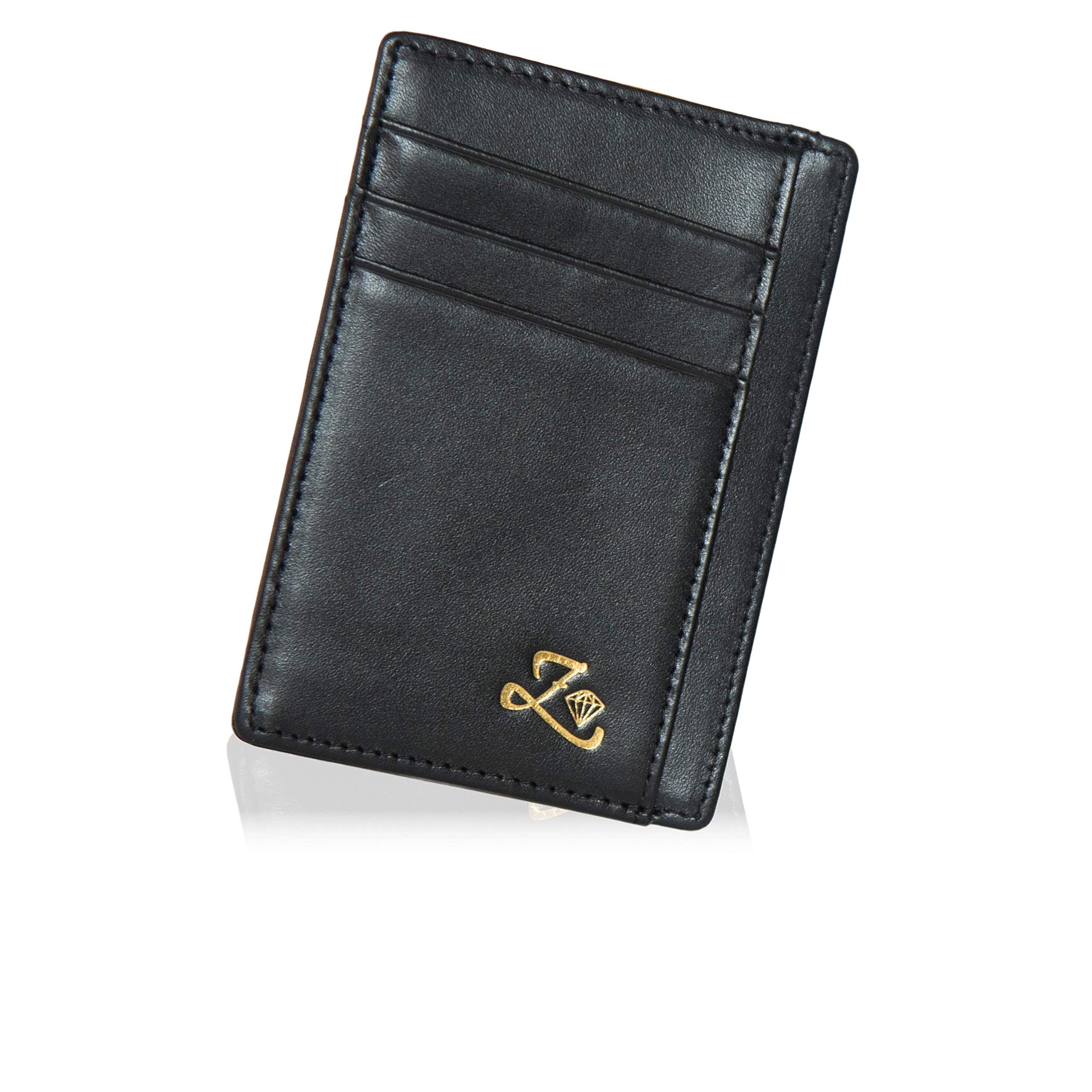 Luxury front pocket Nappa leather card holder with ID window and 6 RFID card slots