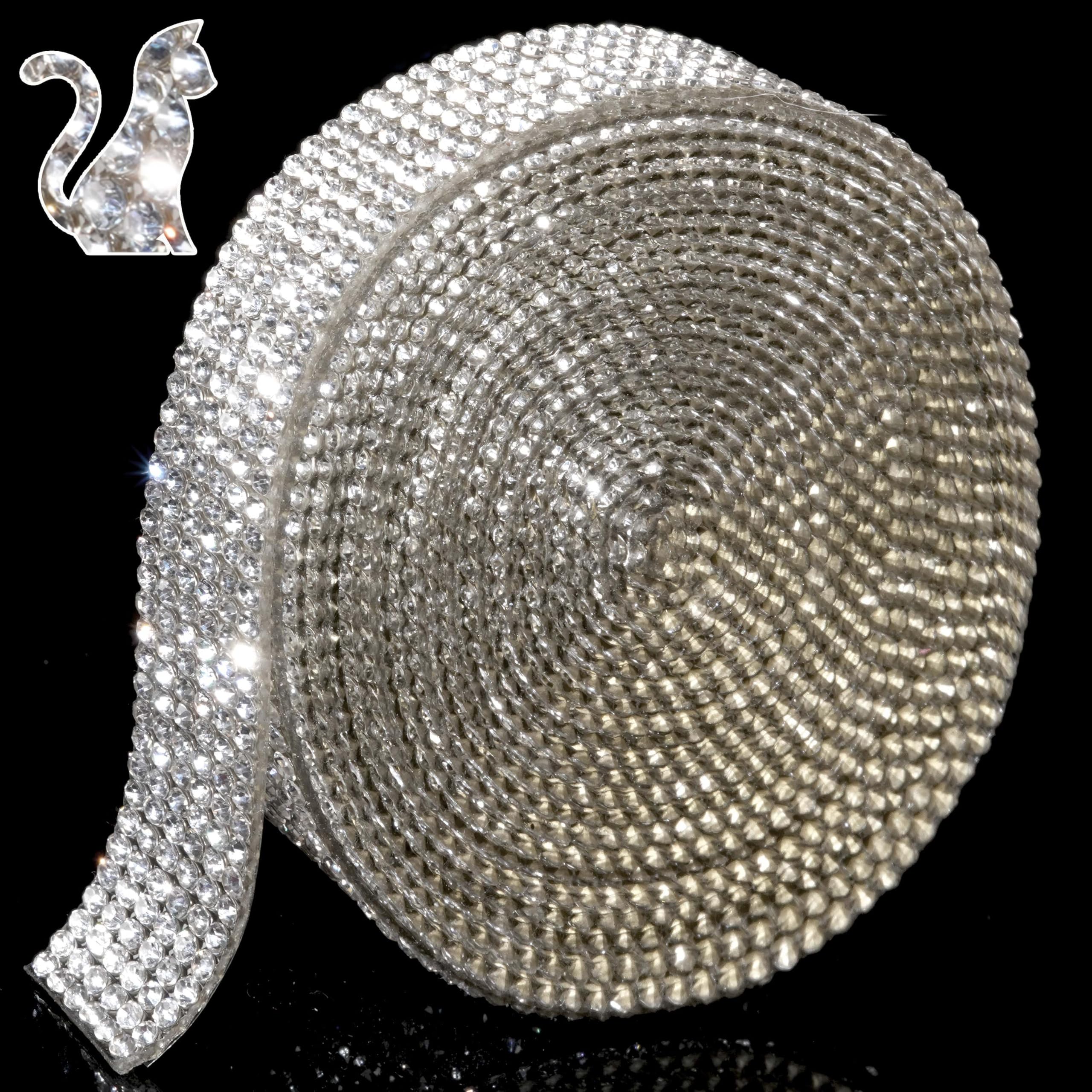 Locacrystal Bling Crystal Rhinestone Ribbon Self-Adhesive Iron-on DIY Glitter Diamond Stickers for Crafts Cars Clothing Decoration(0.53inch 3Yards