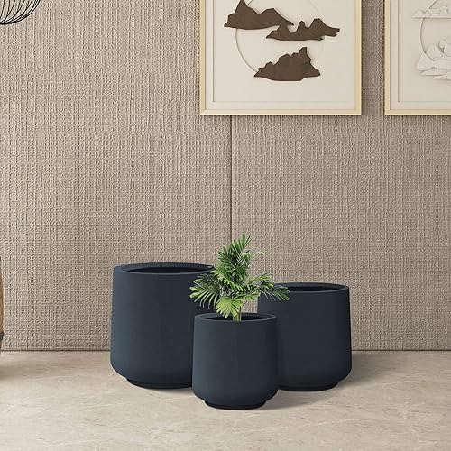 Miniatura 8 de Kante Maceta redonda de hormigón de 15.3 pulgadas + 11.6 pulgadas + 8.2 pulgadas de diámetro, macetas grandes con agujeros de drenaje para patio,