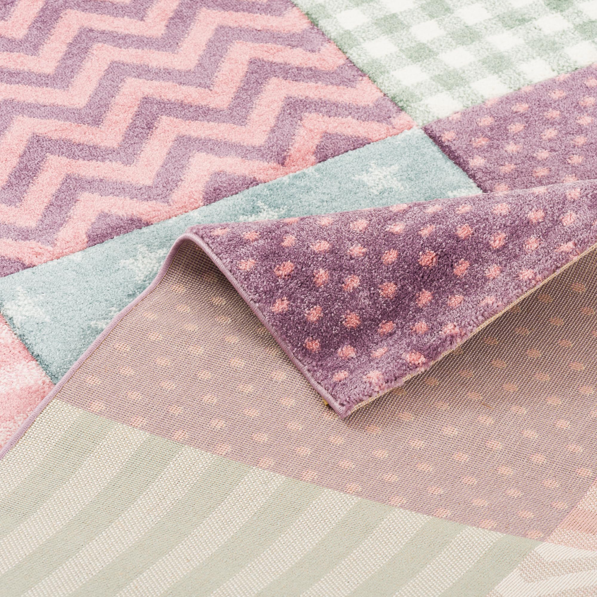 Pergamon Maui Kids - Tapis pour Enfant - Carreaux et étoiles Couleurs Pastel Rose - 5 Tailles Disponibles