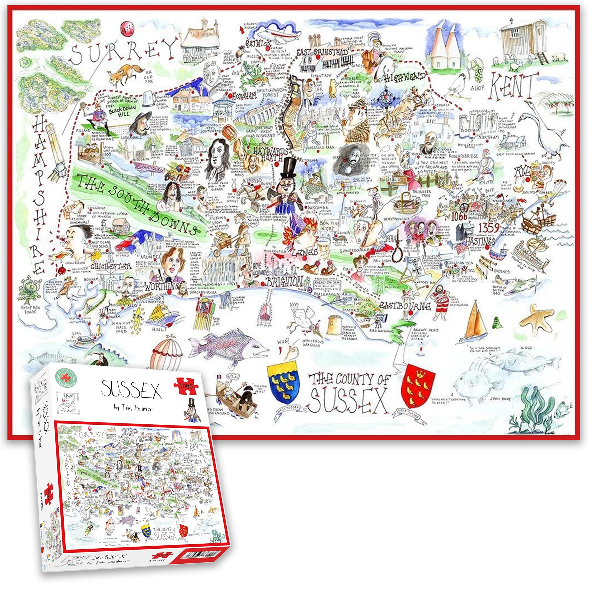 Comical Map Of Sussex 1000-Piece Puzzle By Tim Bulmer - Fun, Detailed & Humorous Adult Puzzle