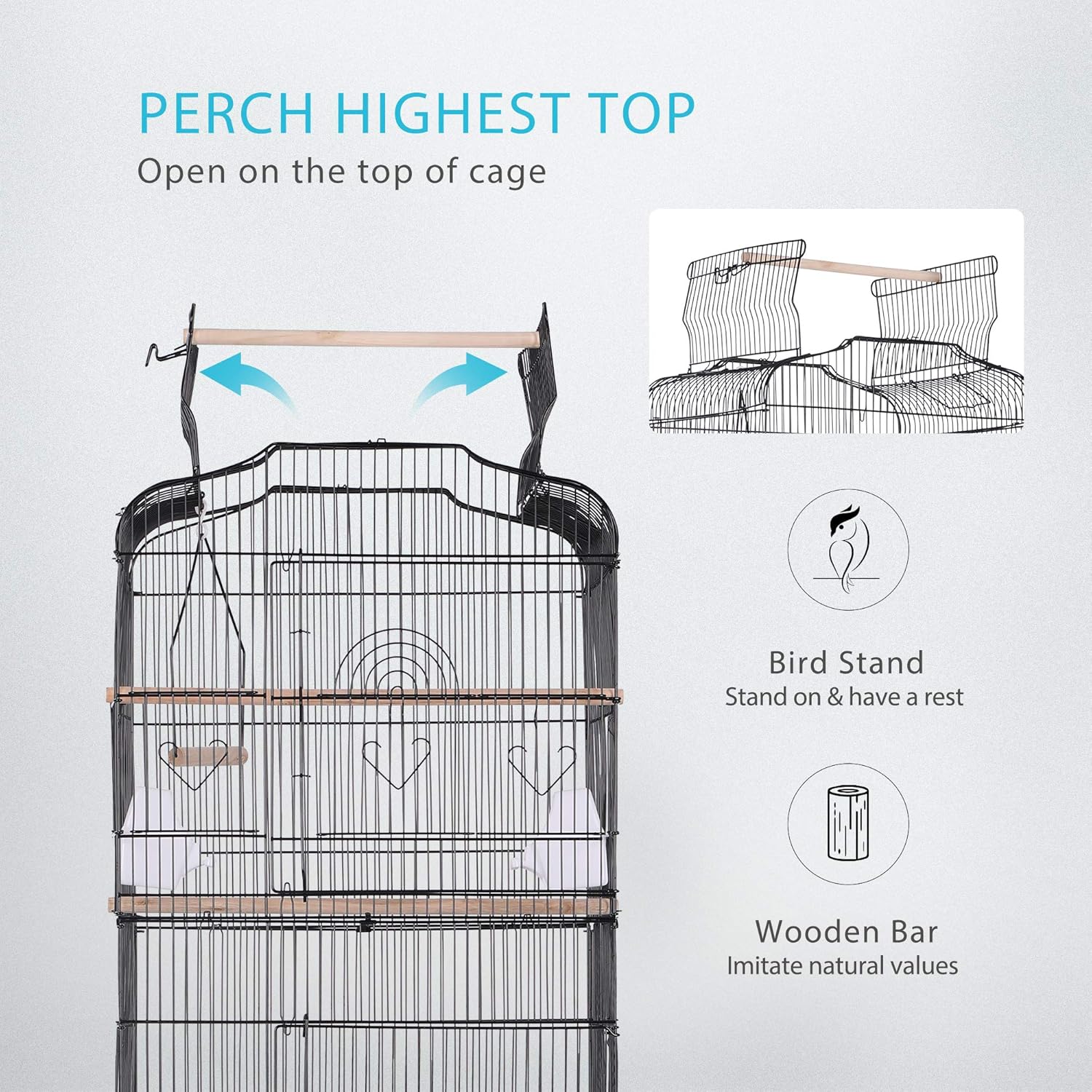 VIVOHOME 59.8 Inch Wrought Iron Bird Cage with Play Top and Rolling Stand for Parrots Conures Lovebird Cockatiel Parakeets : Pet Supplies