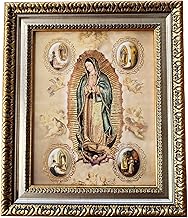Our Lady of Guadalupe Framed Print with Apparitions to Saint Juan Diego (Cuadro de la Virgen de Guadalupe) 11x13 inch Golden and Silver Plated Finish Catholic Religious Wall Art Decoration