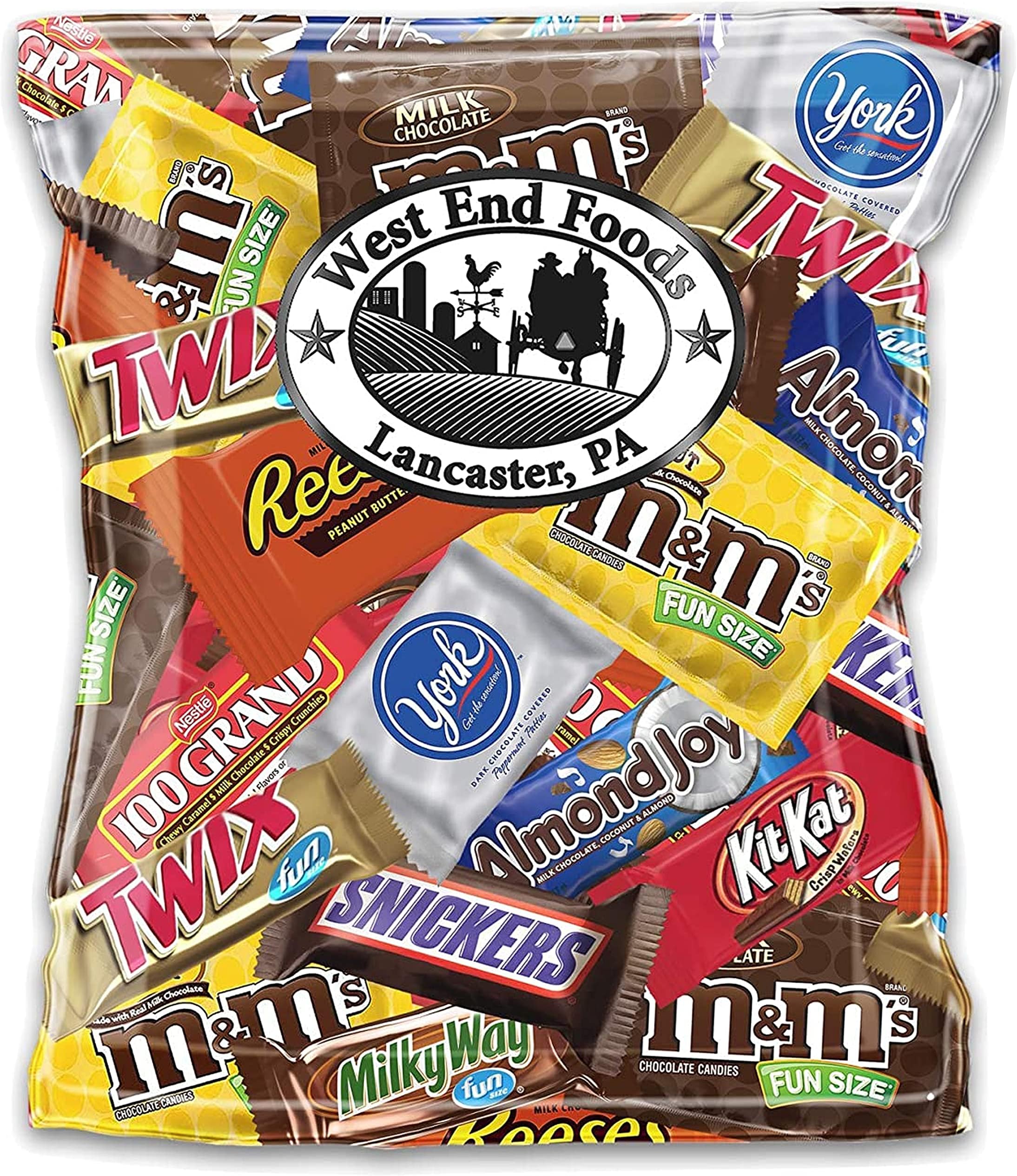 Bundle with Chocolate Bulk Pack, Plain & Peanut M&M's, Snickers, Milky Way, Reese's, York Peppermint Patties, 100 Grand Bars, Almond Joys, and Others Sweets (4 Pound)