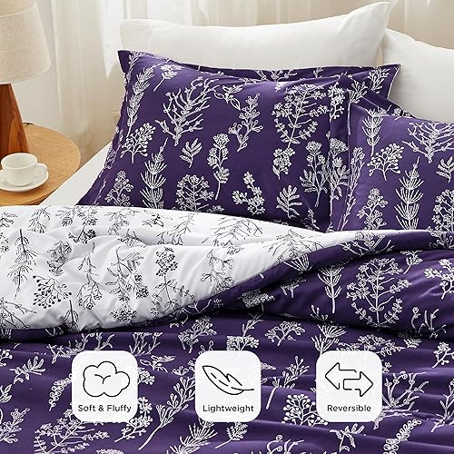 Miniatura 70 de Bedsure Juego de edredón de tamaño Queen, color lavanda, lindo, floral, regalo para mujer, 3 piezas, 1 suave edredón reversible con flores y 2