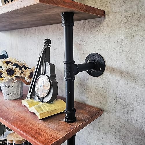 Miniatura 87 de Estantería industrial de 5 niveles, estantería rústica de tubería de metal de madera montada en la pared para sala de estar (marrón envejecido, 10