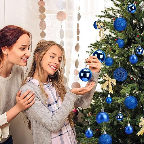 Miniatura 6 de Aitsite Juego de 100 adornos para árbol de Navidad, miniesferas inastillables para adornos navideños (azul)