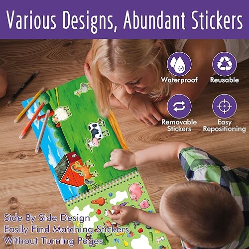 Miniatura 3 de Libro de calcomanías de hábitat de animales, más de 780 calcomanías y 15 escenas de hábitat de animales, libro de actividades lado a lado, divertido