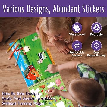 Animal Habitat Sticker Book, 780+ Stickers & 15 Animal Habitat Scenes, Side By Side Activity Book Funny Sticker Books Educational Game- Great for Toddlers, Kids, Boys & Girls