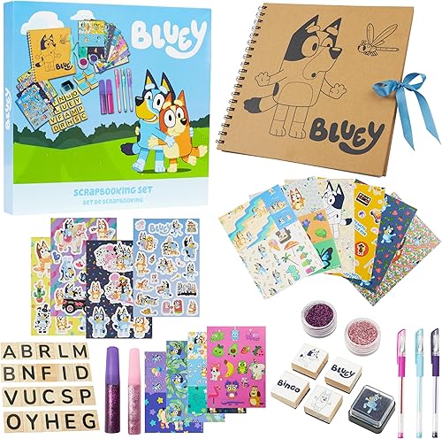 Bluey Scrapbook Kit for Kids with Scrapbooking Supplies Stamp Glitter Glue DIY P