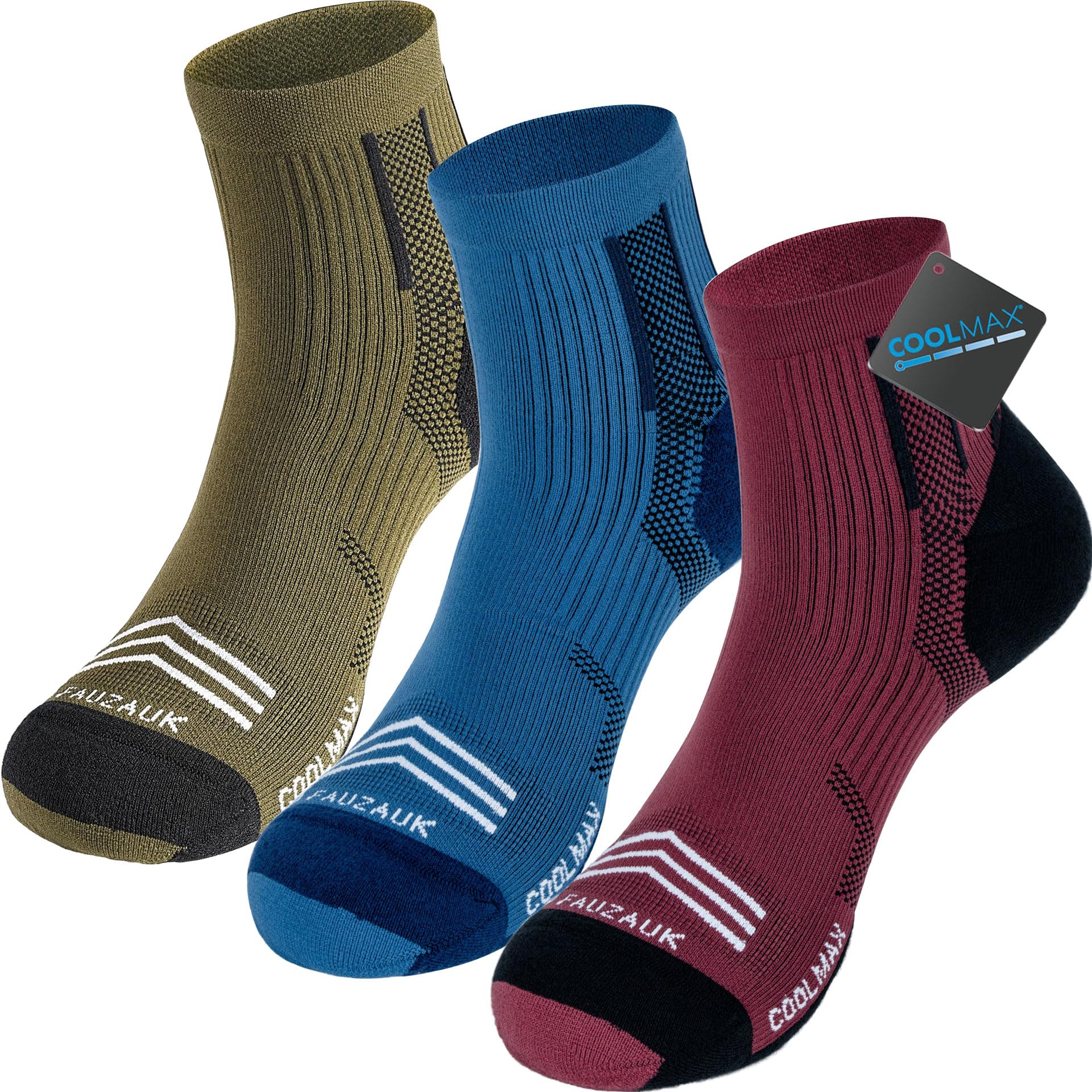 Fauzauk Coolmax Kompressions Laufsocken Herren Damen Atmungsaktive Sport Socken Anti-Blasen Kurze Sportsocken for Wandern Trekking Fahrrad 3 Paar