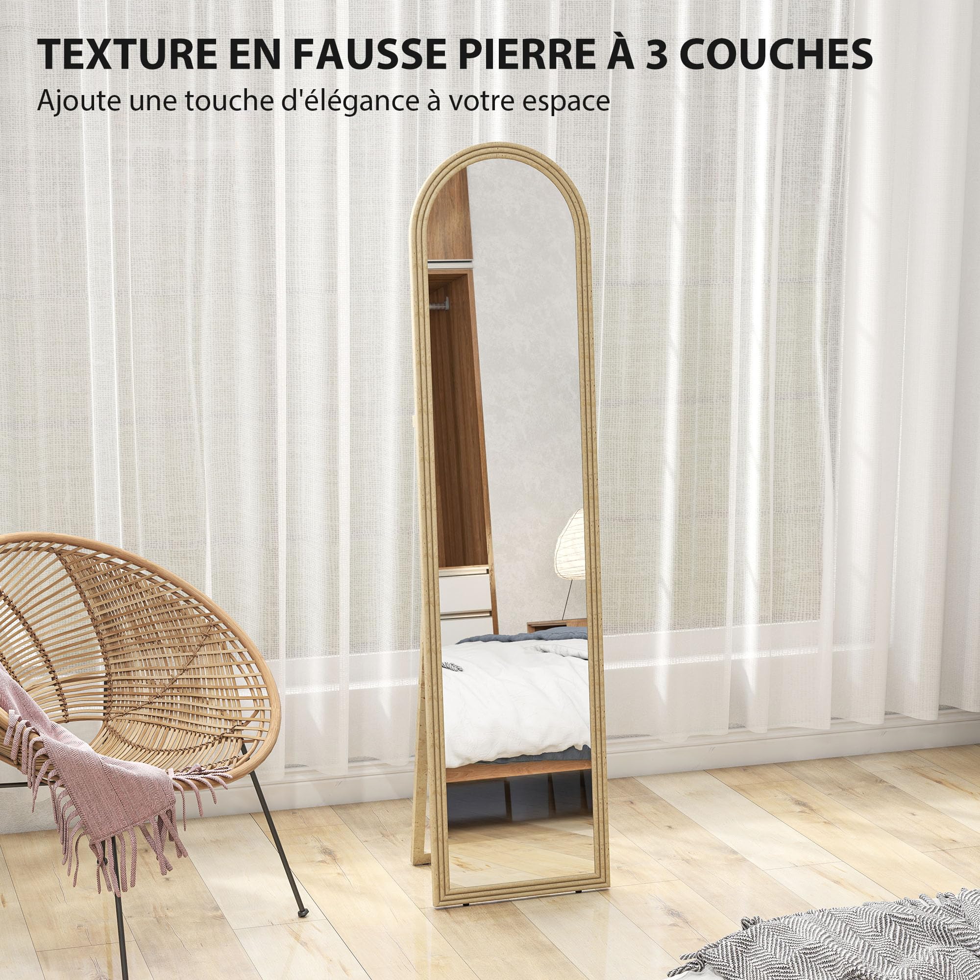 HOMCOM Miroir de Sol arqué Pleine Longueur 40 x 160 cm sur Pied, Beige