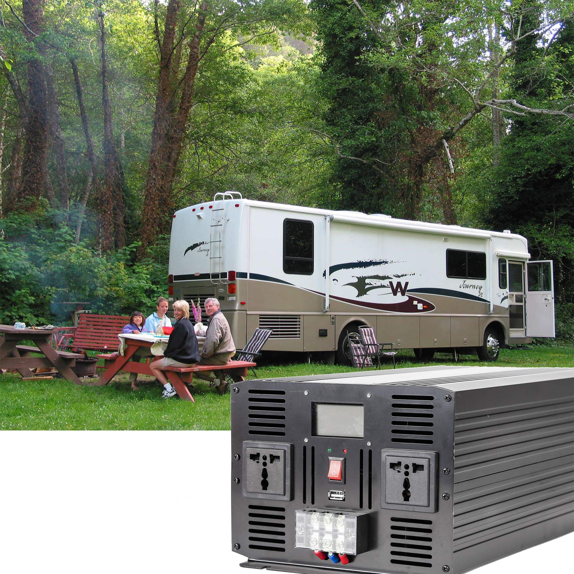 Reiner Sinus-Wechselrichter, 3000 Watt 12 V / 24 V DC Bis 110 V / 220 V, Mit Zwei Wechselstromsteckdosen Und USB-Anschluss Für Notfälle Im Wohnmobil-Solarsystem,Dc 12v