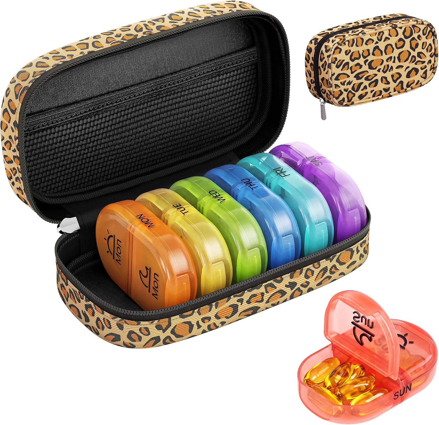 Serfeymi Weekly Travel Pill Organizer 2 Times a Day AM PM Rainbow Pill Box