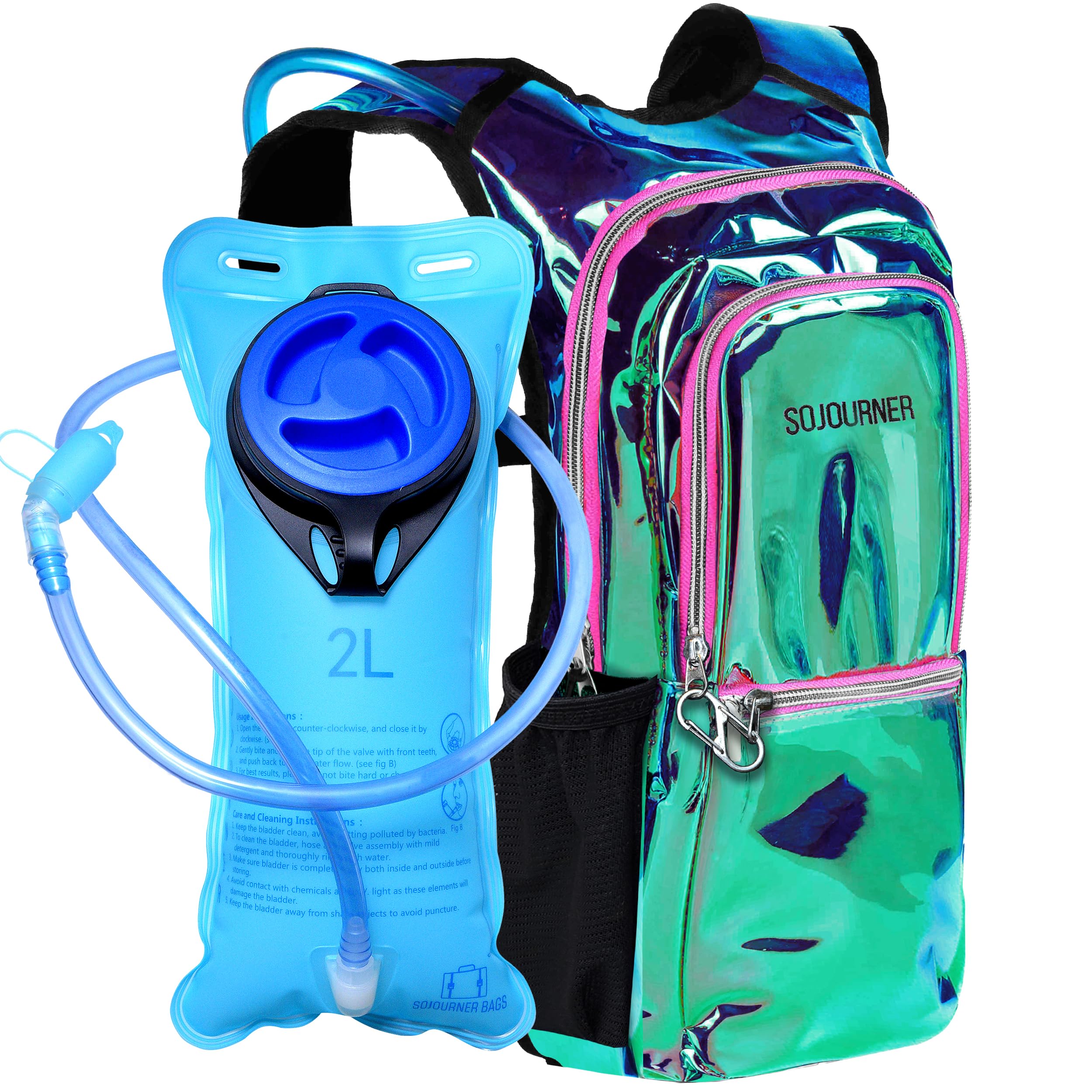 SoJourner Bags Plecak Rave Hydration Pack – 2 l pęcherz wodny w zestawie na festiwale, raves, piesze wycieczki, jazdę na rowerze, wspinaczkę, bieganie i nie tylko
