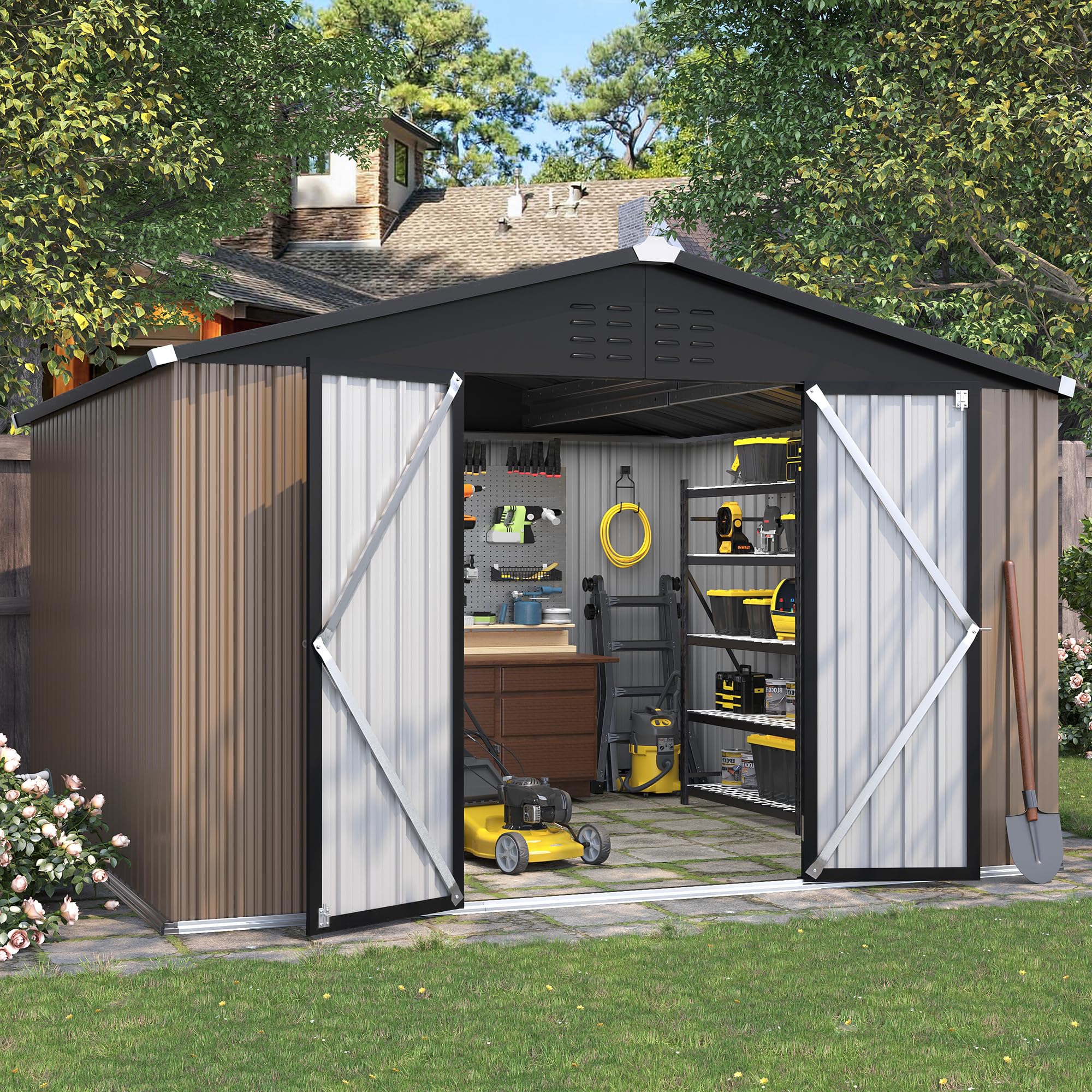 Amazon.com : VONZOY 10x10 FT Outdoor Storage Shed, Metal Shed