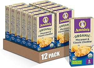 Annie's Organic Macaroni and Classic Cheddar, Mac and Cheese, Dinner Side or Snacks, 6 oz (Pack of 12)