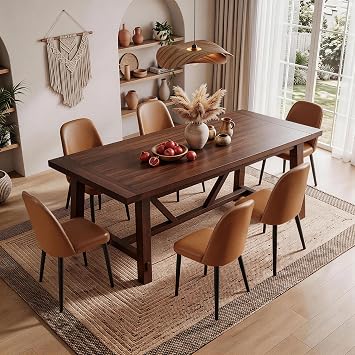 Dining Chairs Set of 6, Thick Upholstered Kitchen Chairs Modern PU Leather Dining Room Chair with Metal Legs Faux Leather Dining Chairs with Stitching, Accent Chair Armless Brown Only Chair