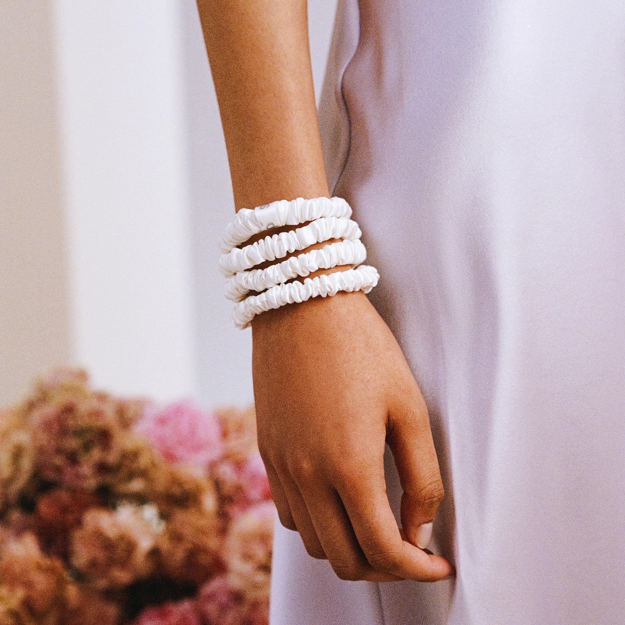 slip Skinny White Scrunchies, Back to Basics, Anti-Crease, Anti-Breakage Slipsilk Design Protects Delicate Hair - Image 4