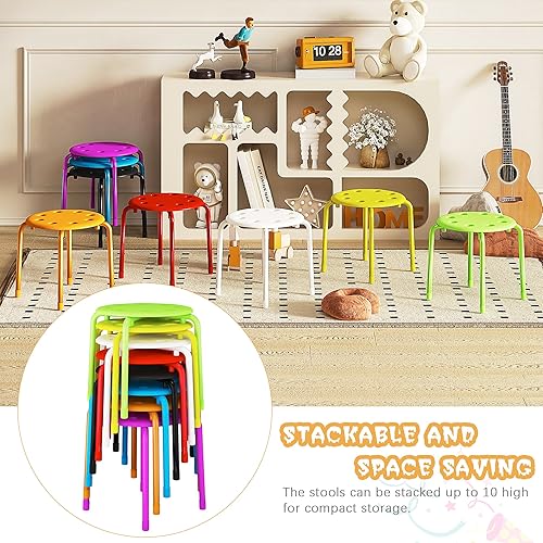 Miniatura 4 de VECELO Taburetes apilables para aula, sillas apilables portátiles de plástico de 12 pulgadas de altura con alfombrillas antideslizantes para la