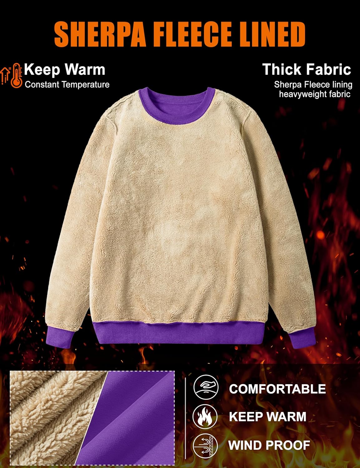 MAGCOMSEN Women's Sherpa Lined Sweatshirts Thermal Casual Crewneck Fleece Pullover Winter Warm Thick Tops - Image 4